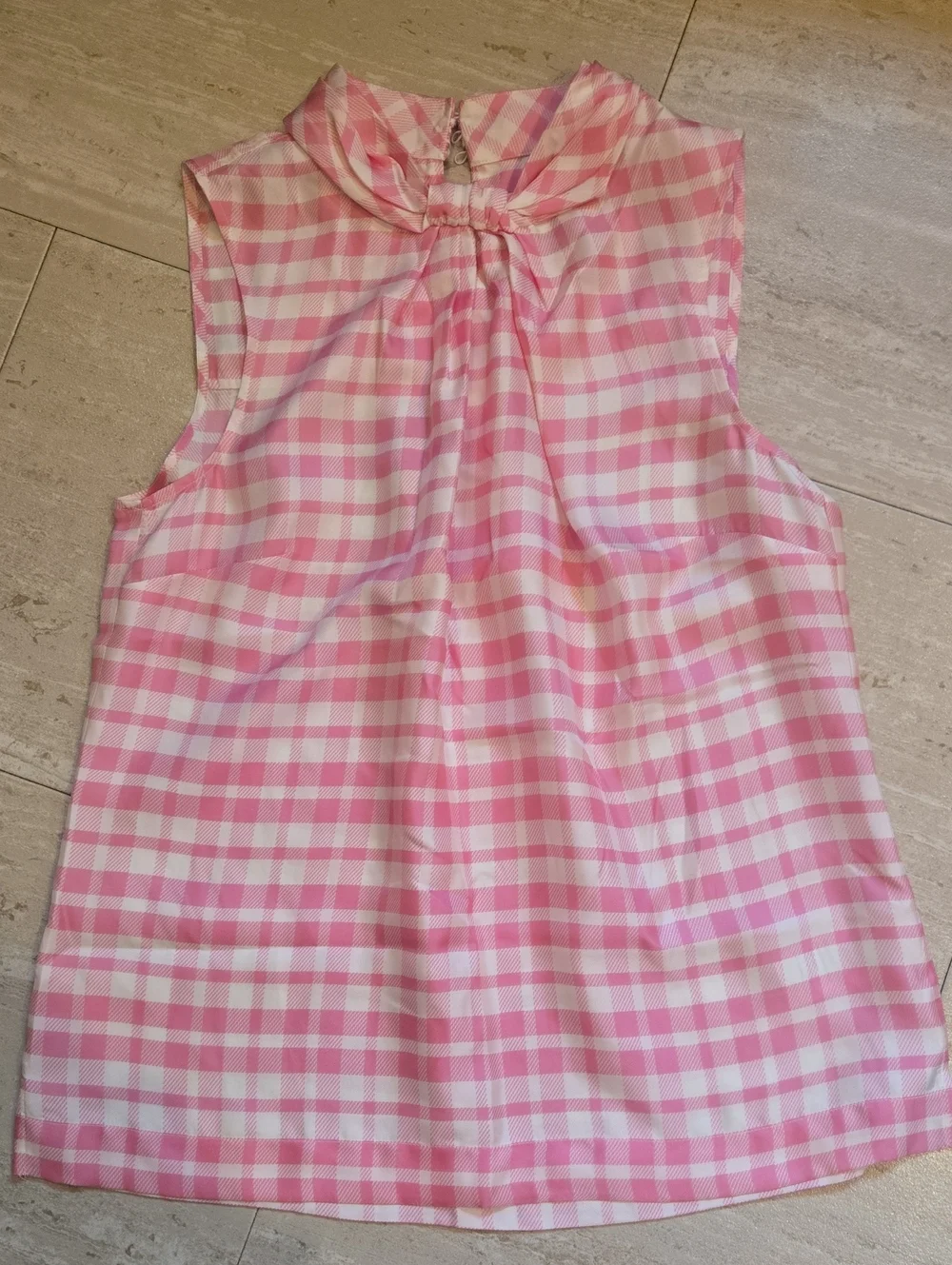 J. Crew Collection Pink/White Checked 100% Silk Sleeveless Blouse